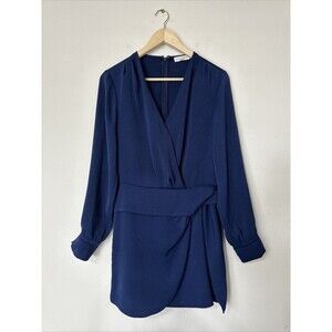 Ramy Brook Women's Blue Jaymie Satin Wrap Mini Dress Size 6